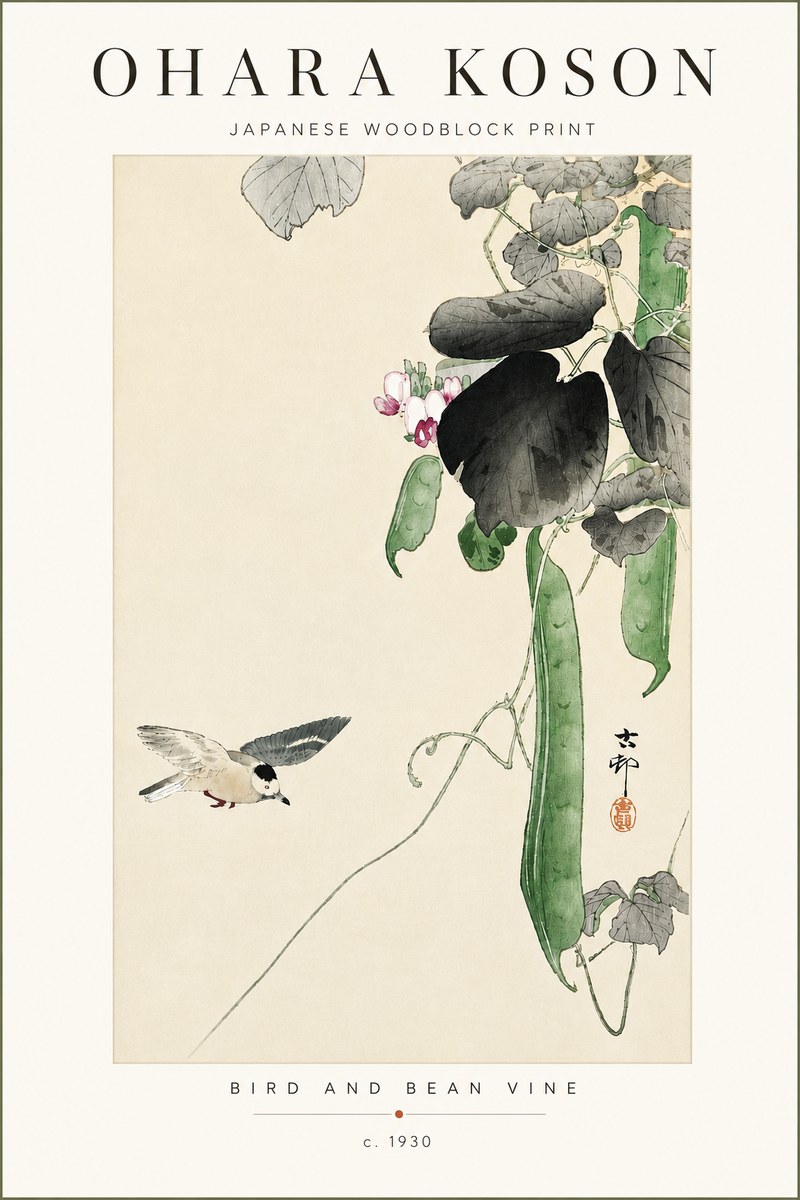 Ohara Koson Bird and Bean Vine No4 - Plakát