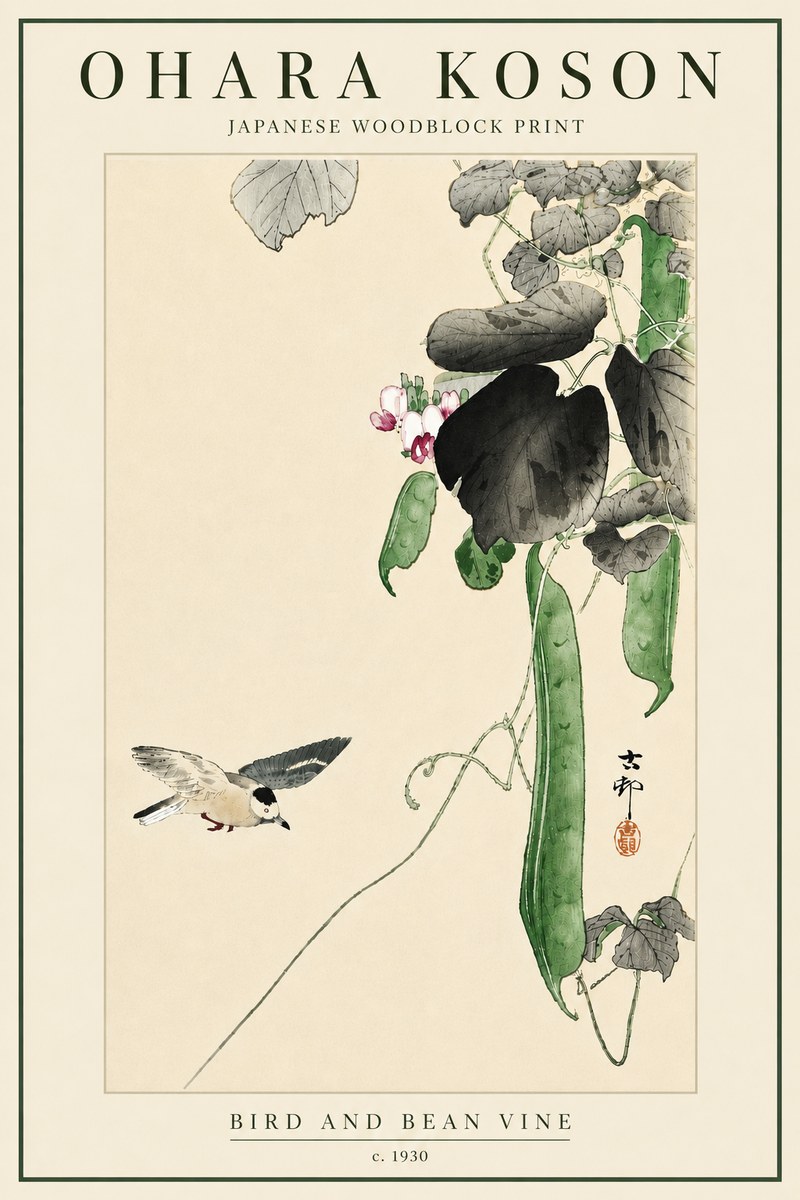 Ohara Koson Bird and Bean Vine No6 - Plakát