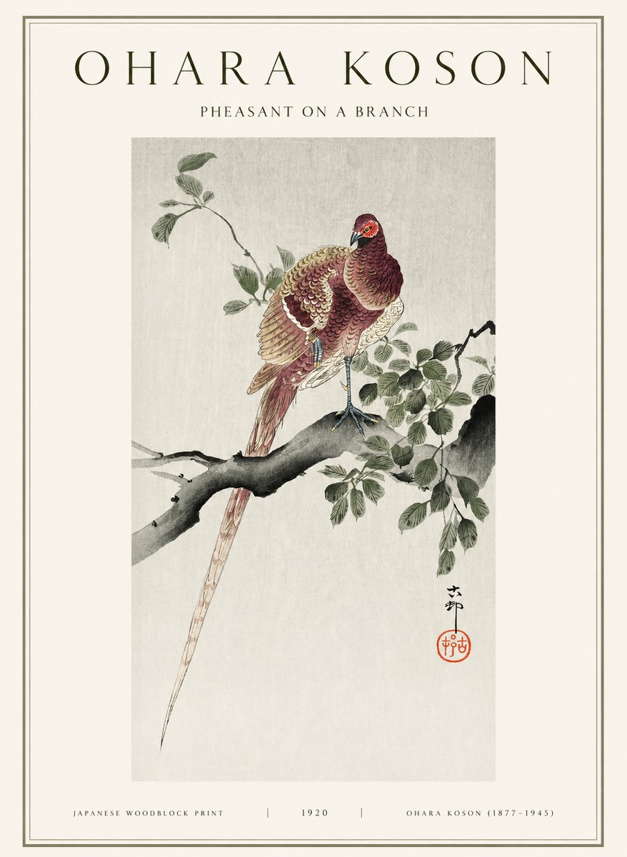 Ohara Koson Pheasant on a Branch No1 - Plakát