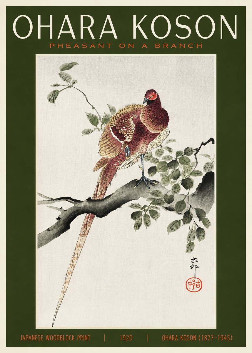 Ohara Koson Pheasant on a Branch No2 - Plakát