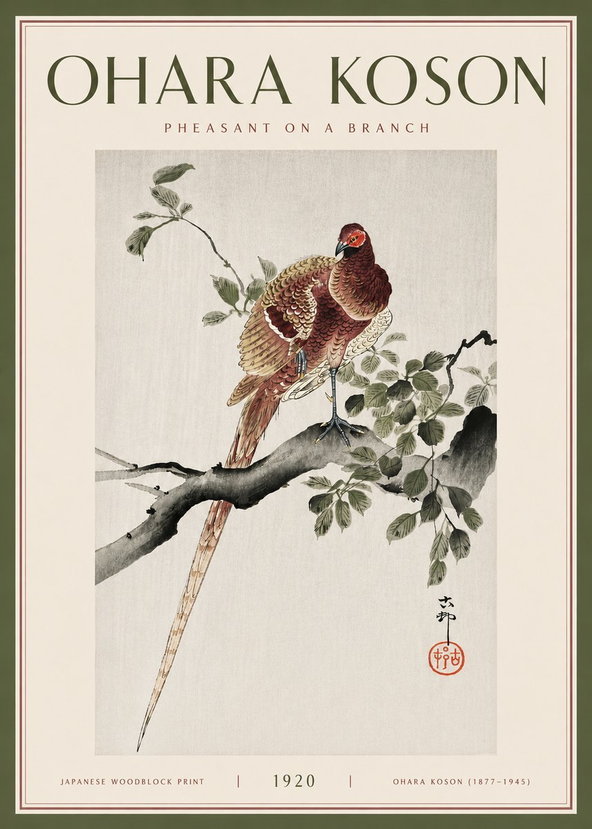 Ohara Koson Pheasant on a Branch No5 - Plakát