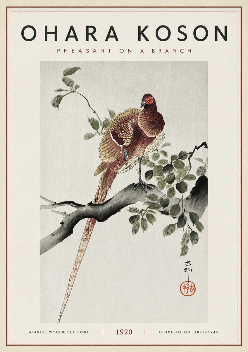 Ohara Koson Pheasant on a Branch No6 - Plakát