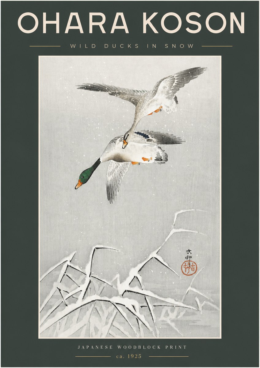 Ohara Koson Wild Ducks in Snow No2 - Plakát