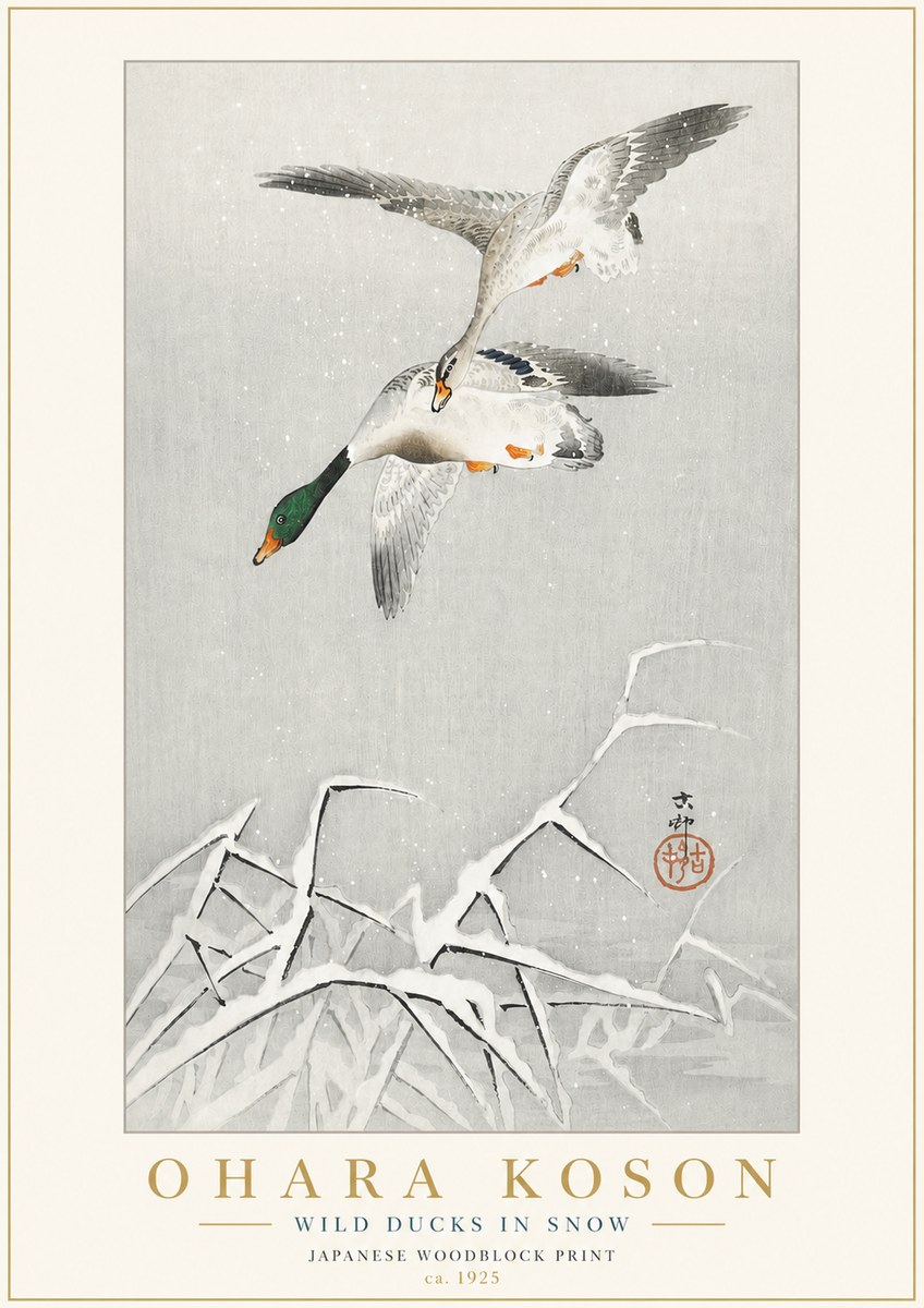 Ohara Koson Wild Ducks in Snow No3 - Plakát