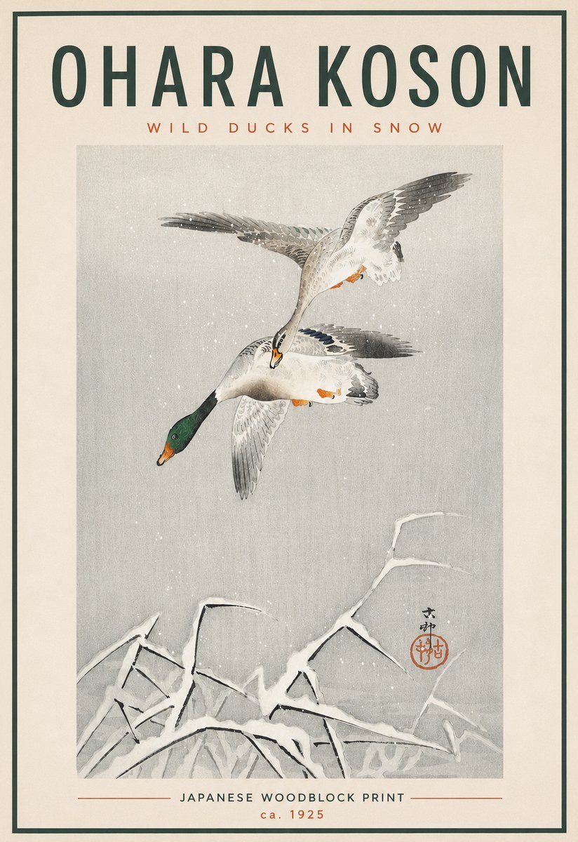 Ohara Koson Wild Ducks in Snow No4 - Plakát