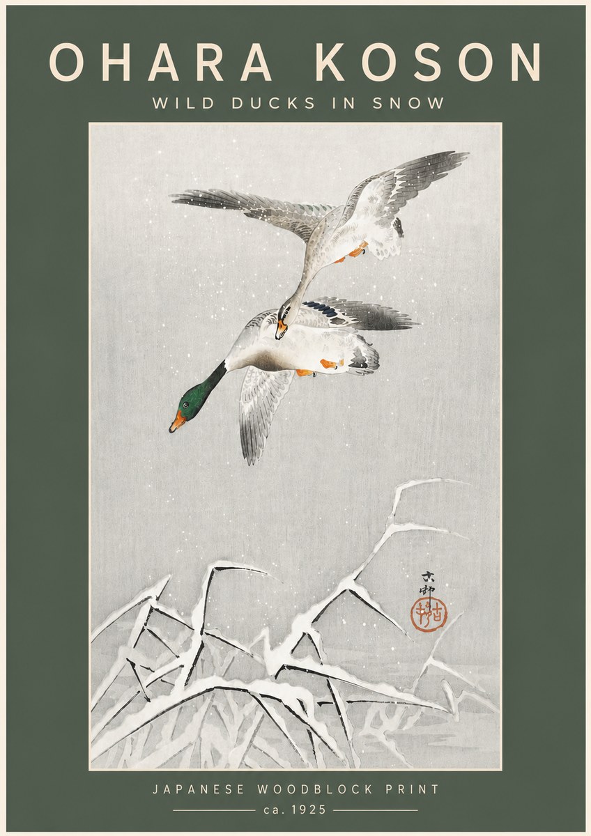 Ohara Koson Wild Ducks in Snow No5 - Plakát