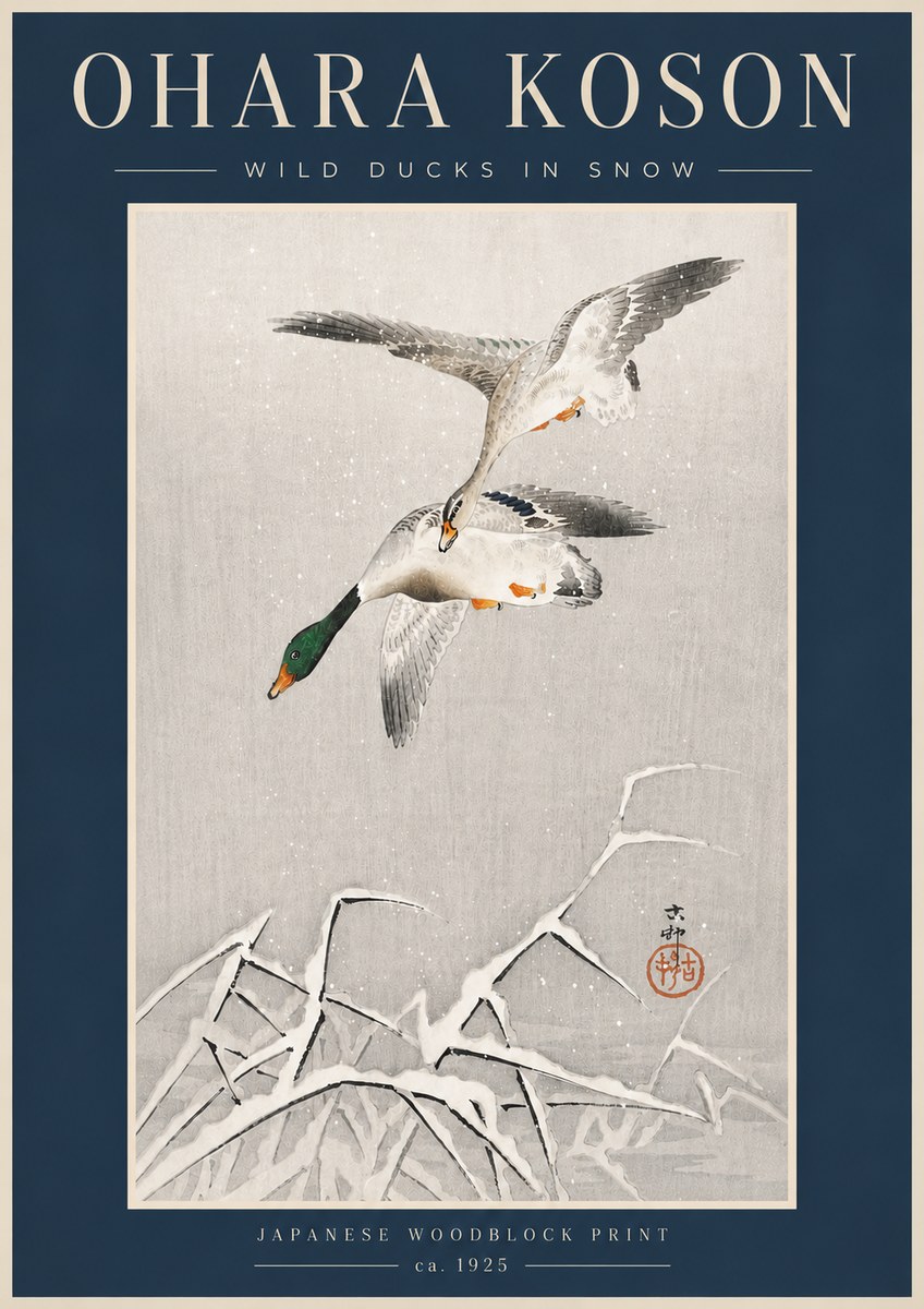 Ohara Koson Wild Ducks in Snow No6 - Plakát