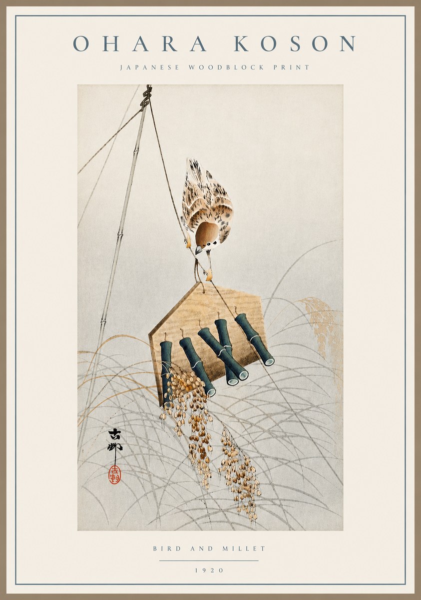 Ohara Koson Bird and Millet No3 - Plakát