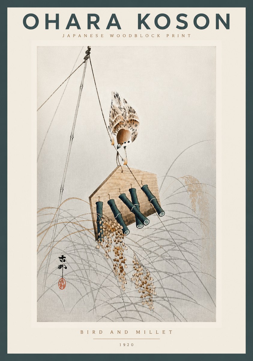 Ohara Koson Bird and Millet No4 - Plakát