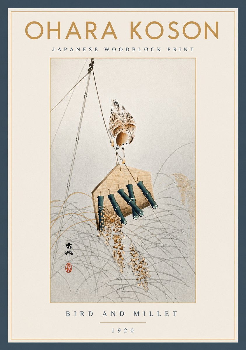 Ohara Koson Bird and Millet No5 - Plakát