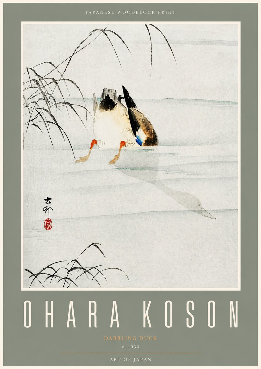 Ohara Koson Dabbling Duck No2 - Plakát