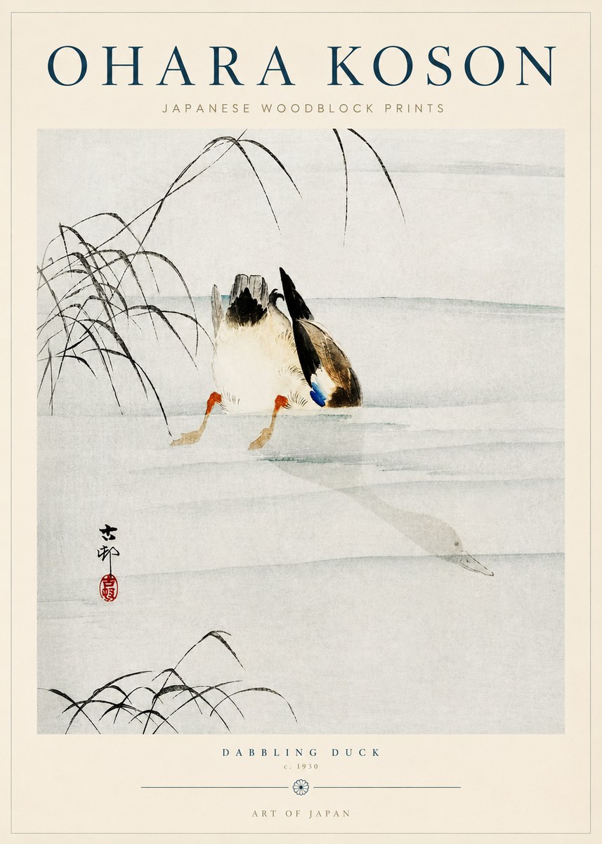 Ohara Koson Dabbling Duck No3 - Plakát