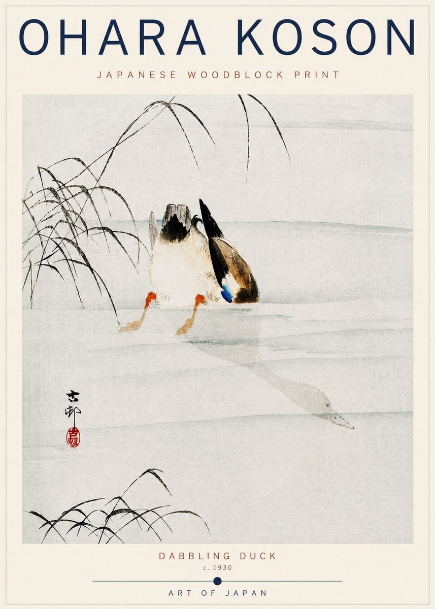 Ohara Koson Dabbling Duck No6 - Plakát