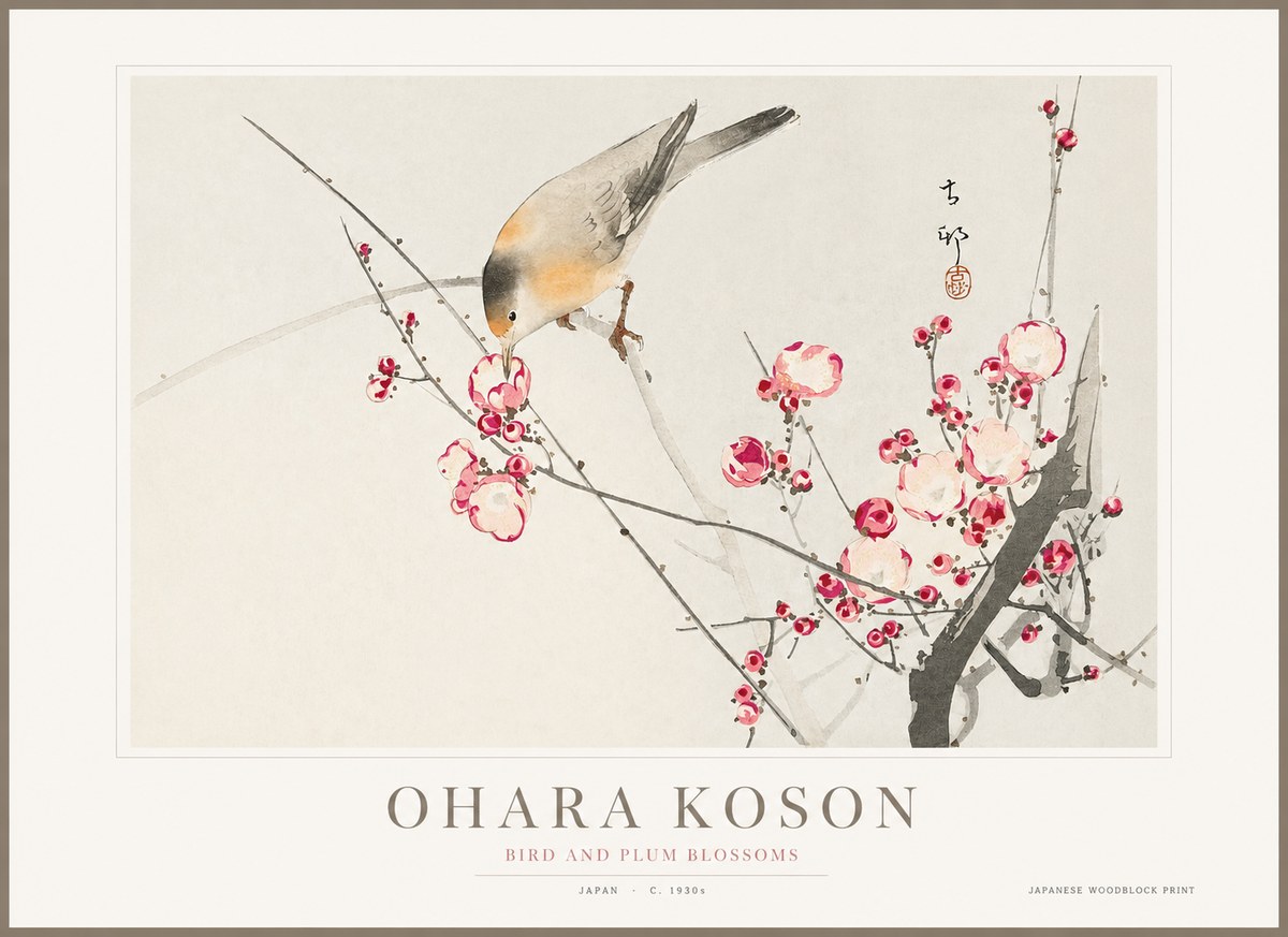 Ohara Koson Bird and Plum Blossoms No1 - Plakát