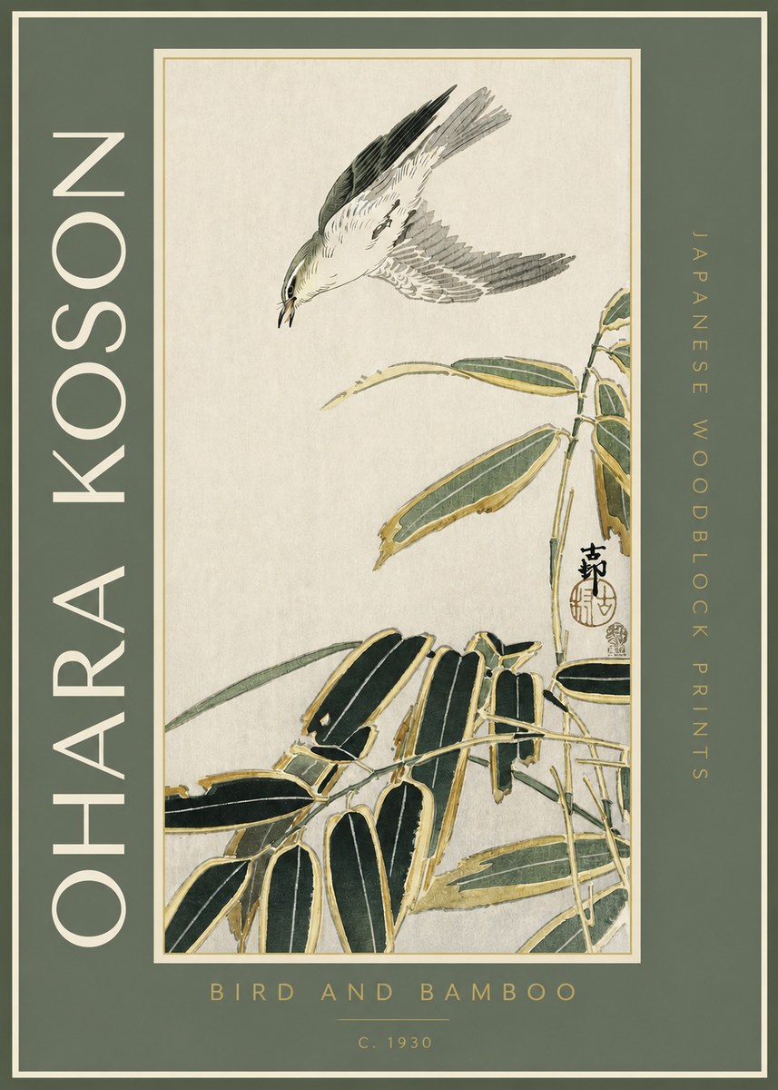 Ohara Koson Bird and Bamboo No2 - Plakát
