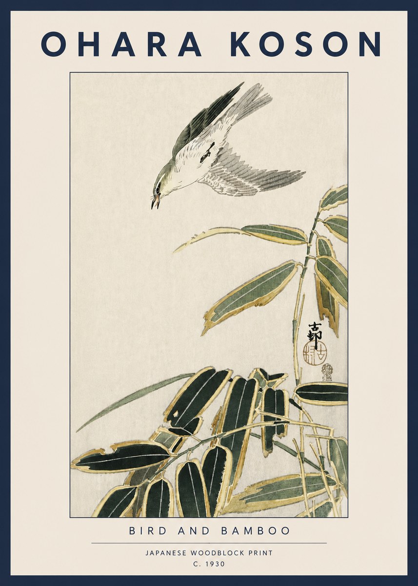 Ohara Koson Bird and Bamboo No3 - Plakát