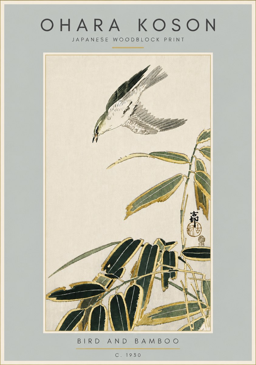 Ohara Koson Bird and Bamboo No6 - Plakát