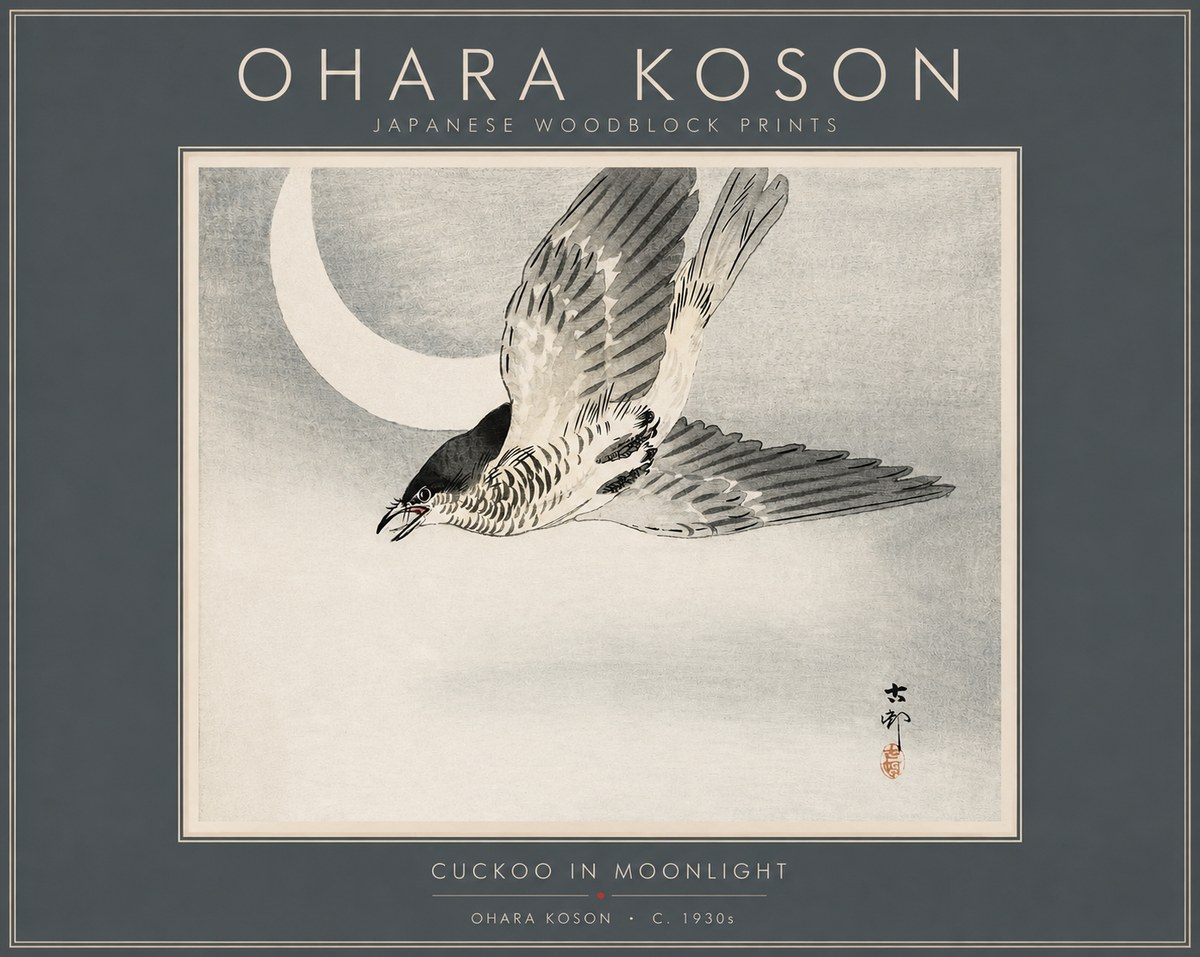 Ohara Koson Cuckoo in Moonlight No2 - Plakát