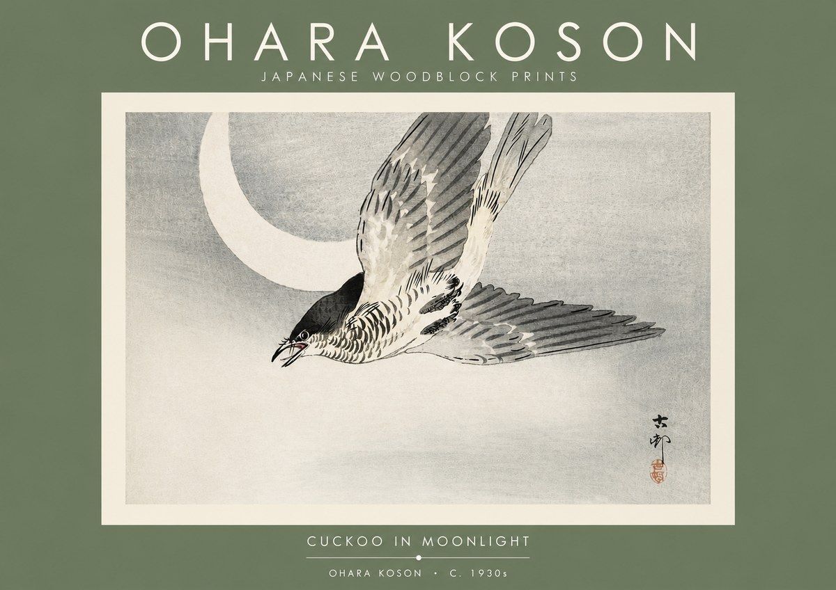 Ohara Koson Cuckoo in Moonlight No4 - Plakát