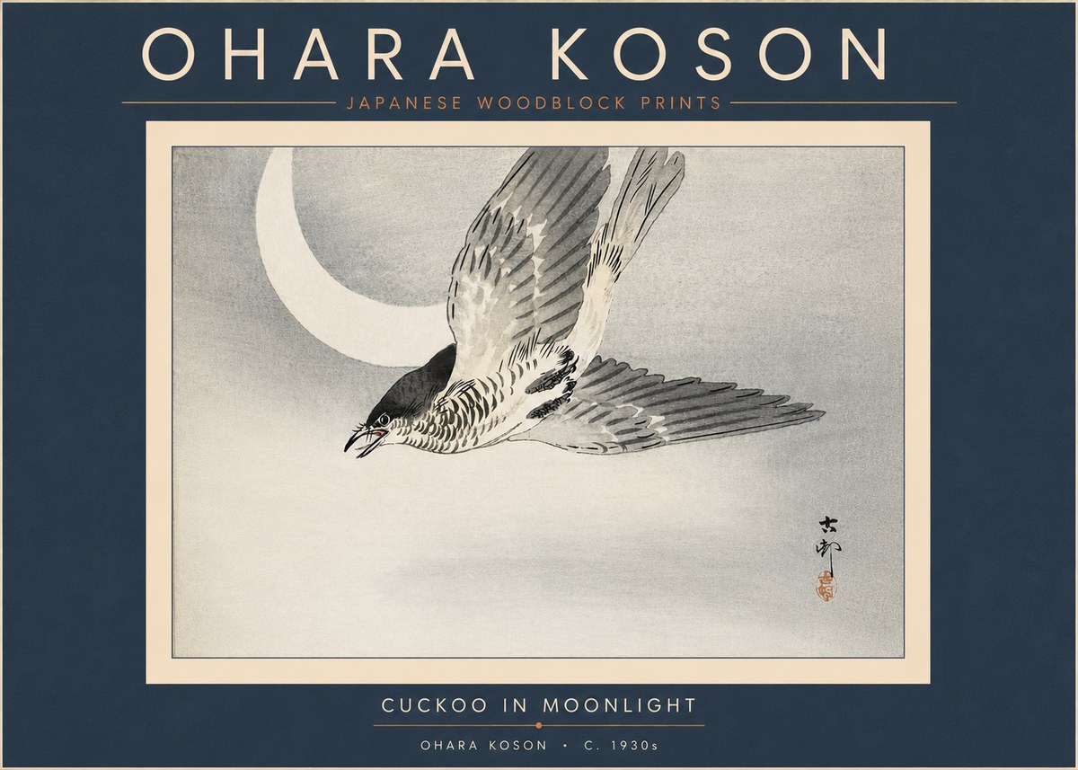 Ohara Koson Cuckoo in Moonlight No6 - Plakát