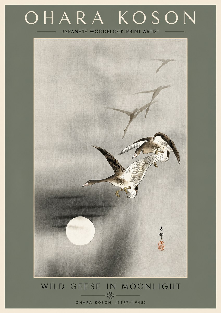 Ohara Koson Wild Geese in Moonlight II No4 - Plakát