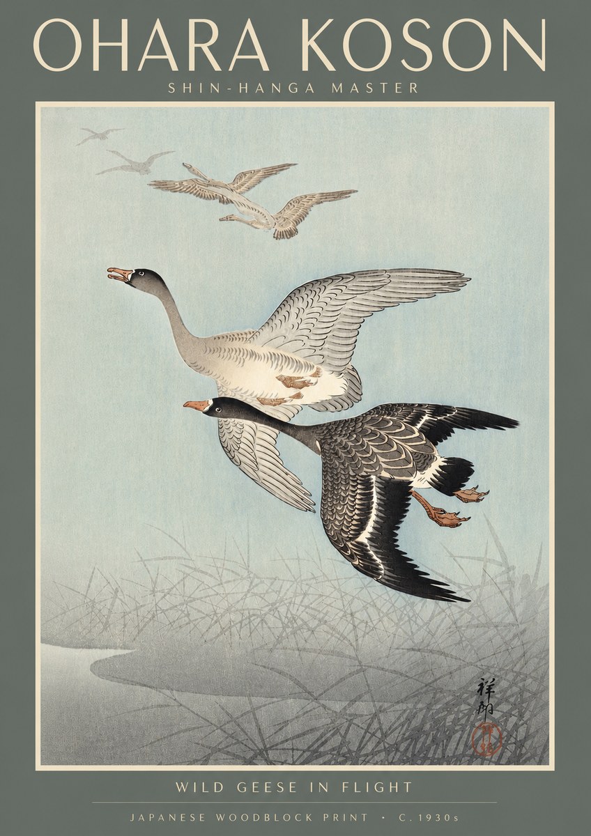 Ohara Koson Wild Geese in Flight II No4 - Plakát