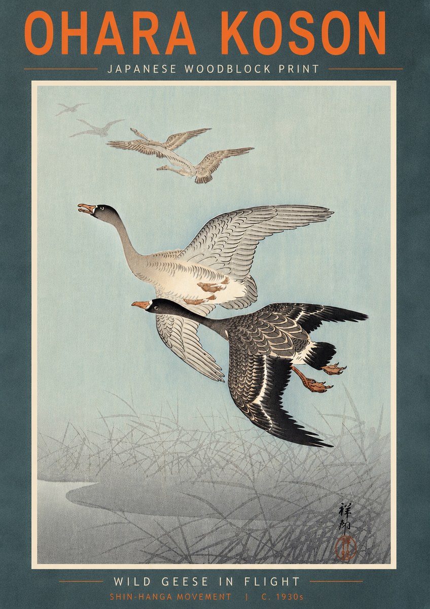 Ohara Koson Wild Geese in Flight II No5 - Plakát