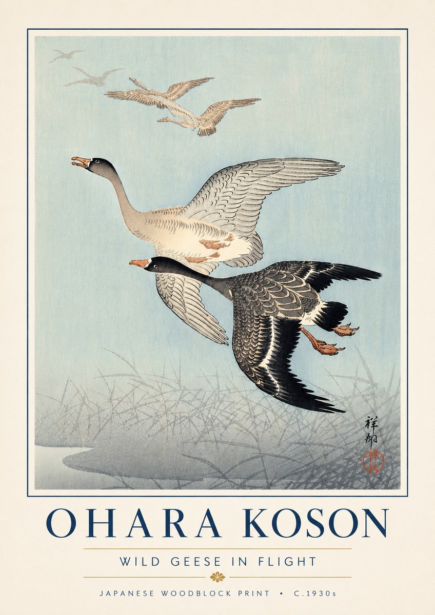 Ohara Koson Wild Geese in Flight II No6 - Plakát