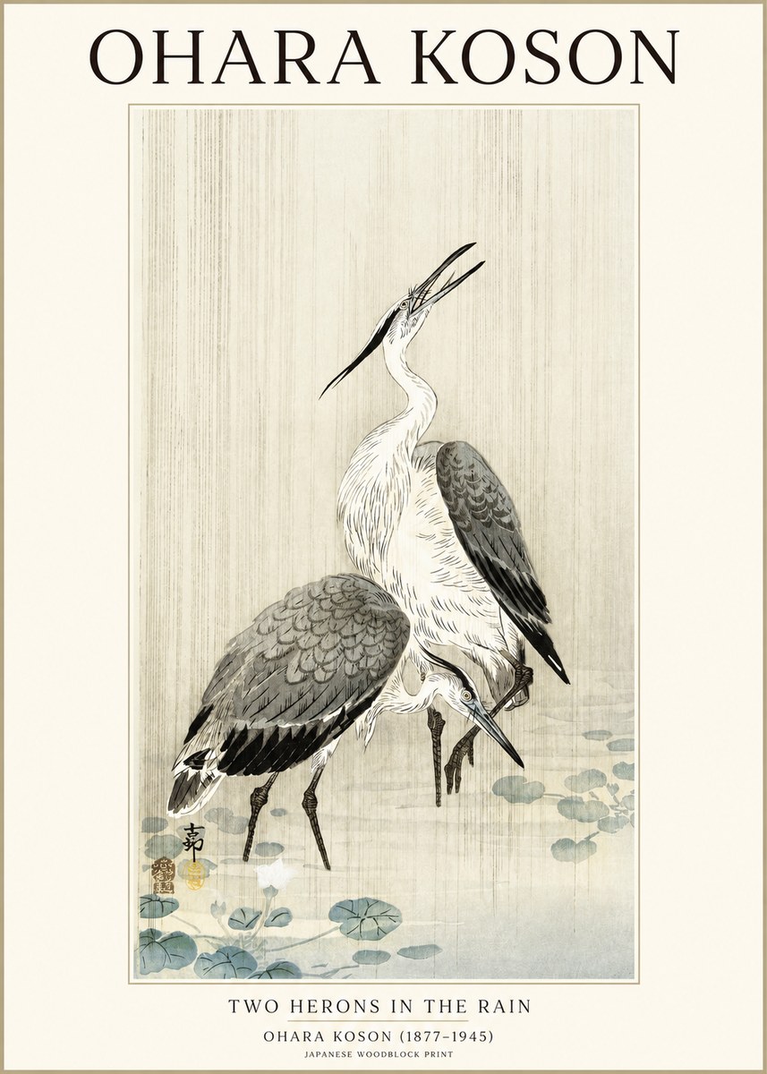 Ohara Koson Two Herons in the Rain No1 - Plakát