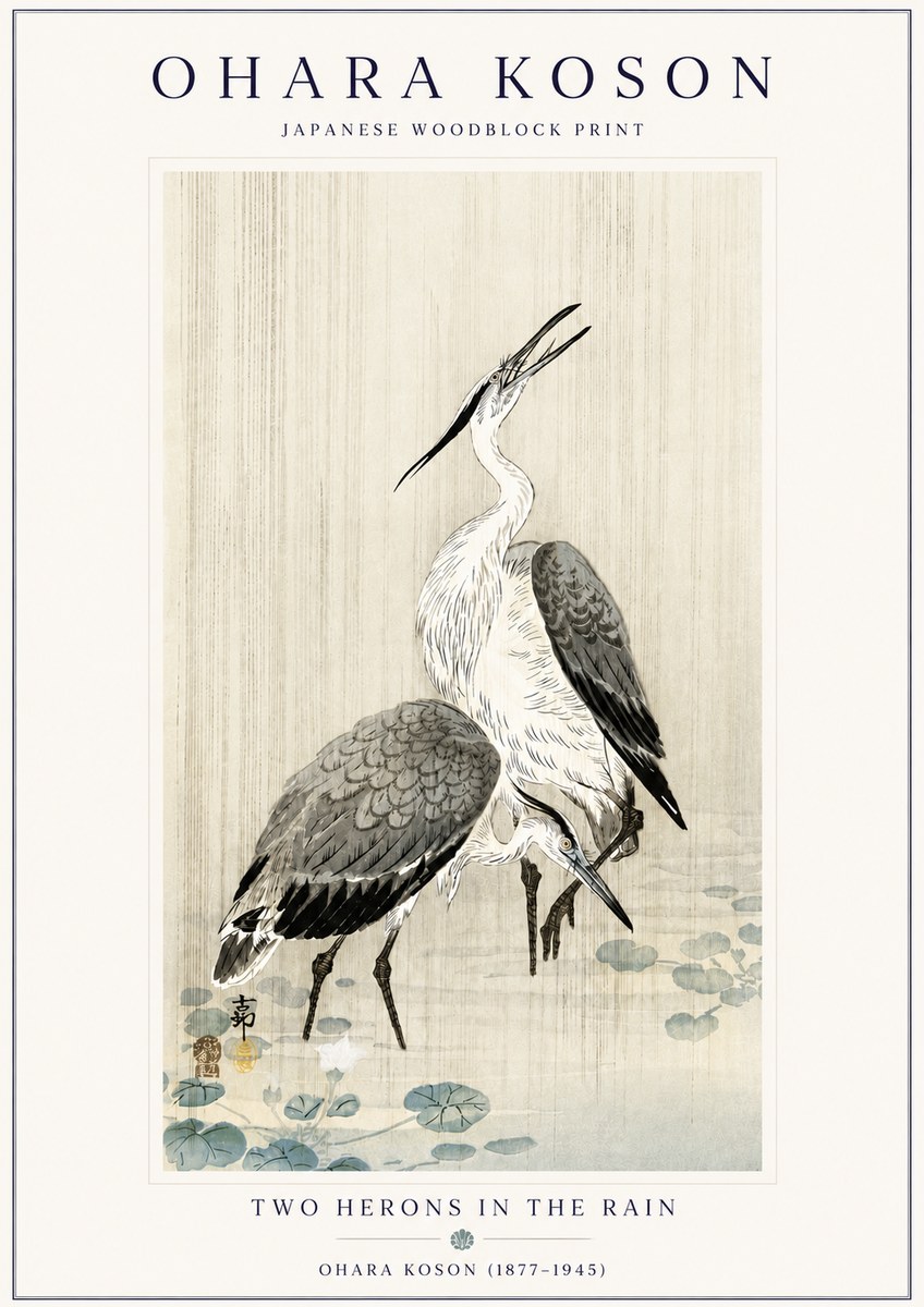 Ohara Koson Two Herons in the Rain No6 - Plakát