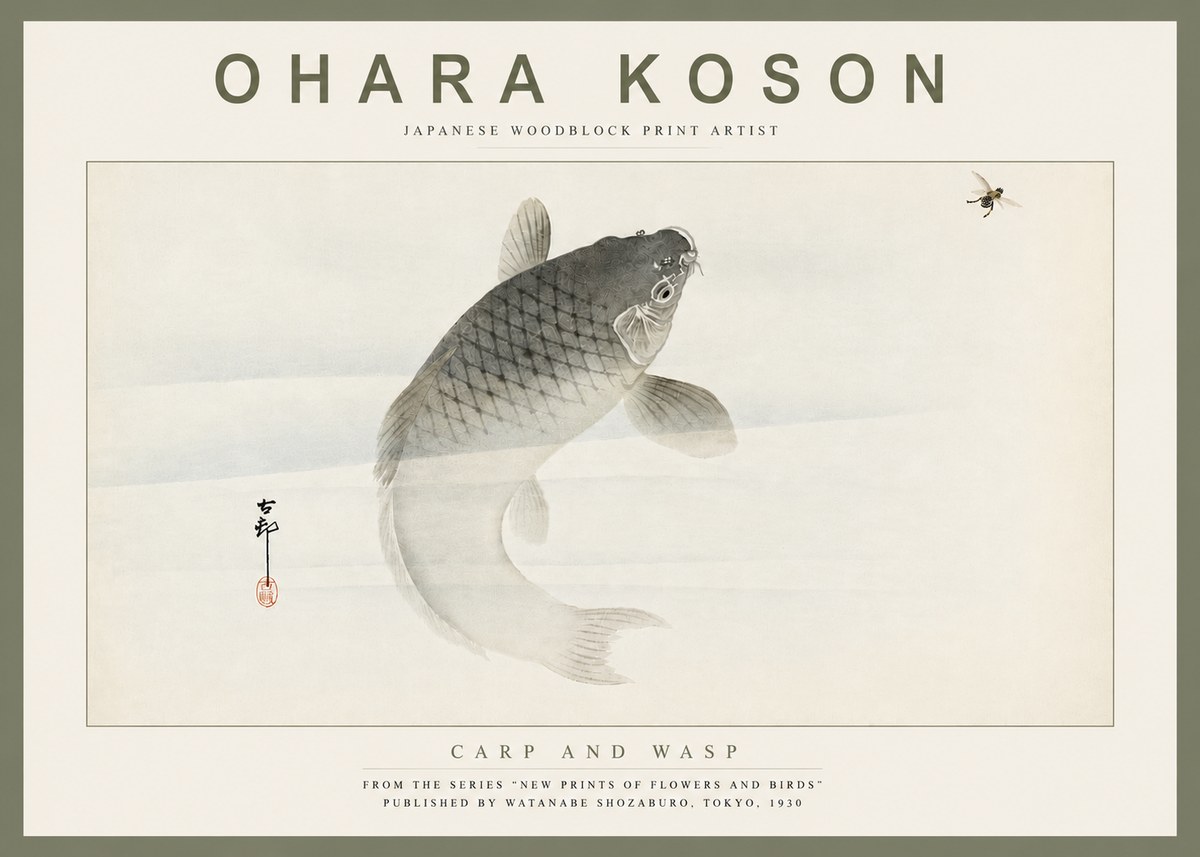 Ohara Koson Carp and Wasp No4 - Plakát