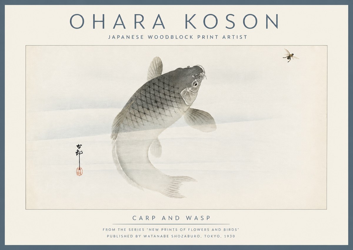 Ohara Koson Carp and Wasp No6 - Plakát
