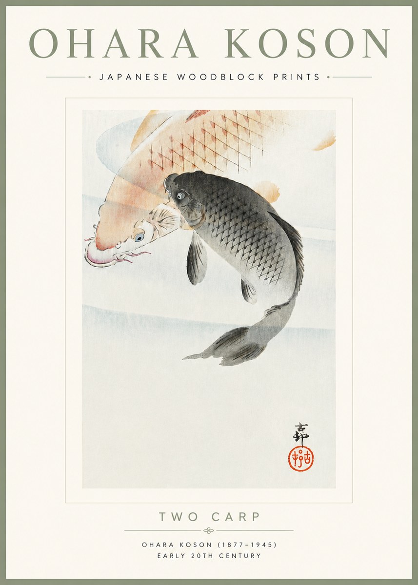 Ohara Koson Two Carp No6 - Plakát