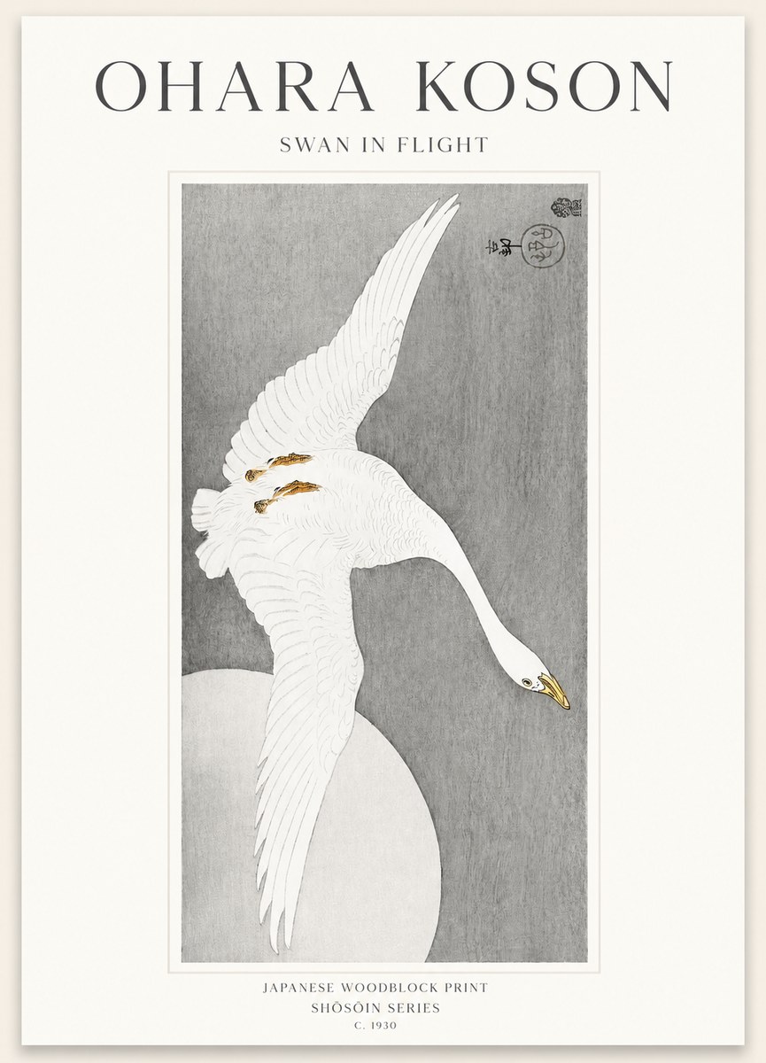 Ohara Koson Swan in Flight No1 - Plakát