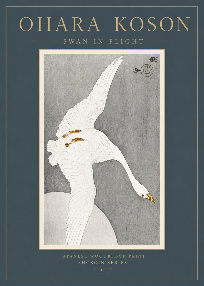 Ohara Koson Swan in Flight No3 - Plakát