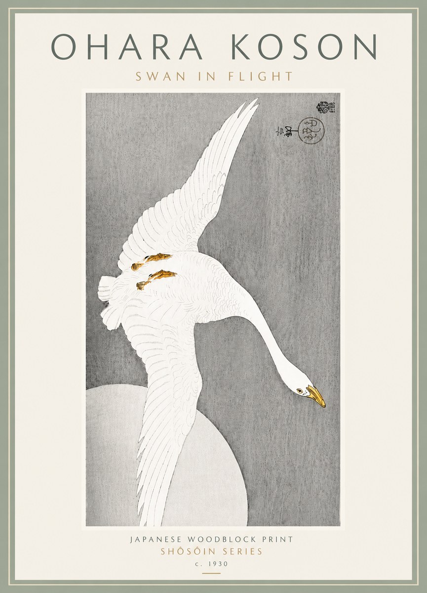 Ohara Koson Swan in Flight No6 - Plakát