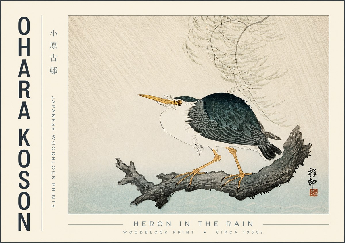 Ohara Koson Heron in the Rain No4 - Plakát