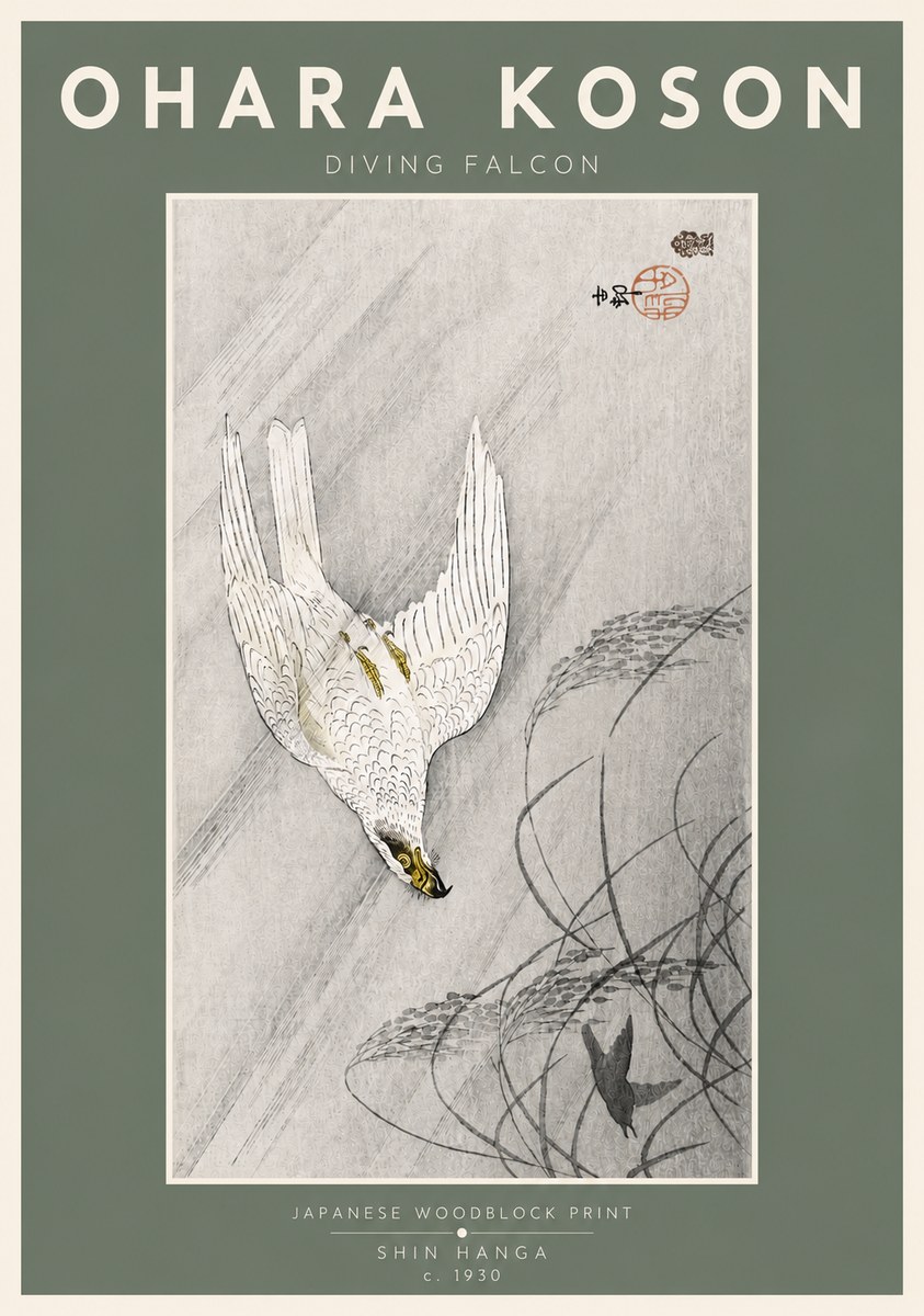 Ohara Koson Diving Falcon No4 - Plakát