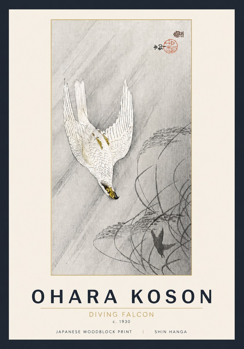 Ohara Koson Diving Falcon No5 - Plakát