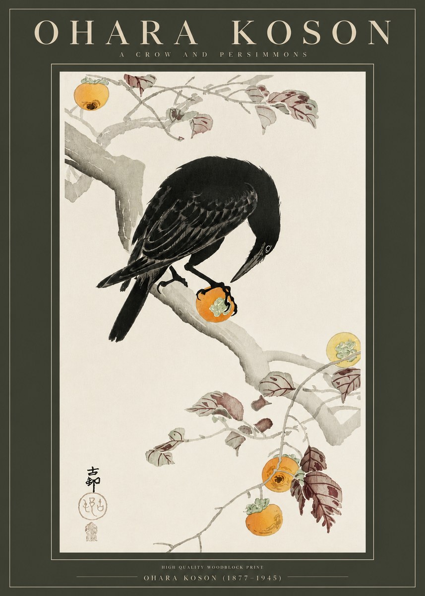 Ohara Koson A Crow and Persimmons No2 - Plakát