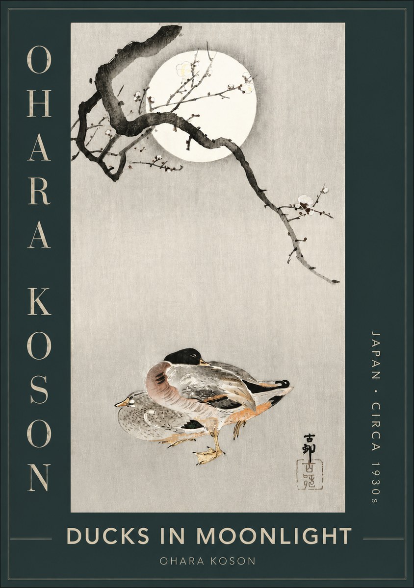 Ohara Koson Ducks in Moonlight No2 - Plakát