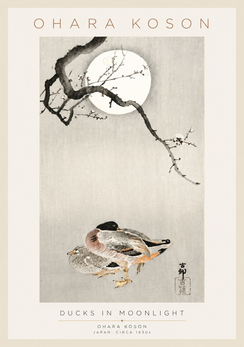 Ohara Koson Ducks in Moonlight No3 - Plakát