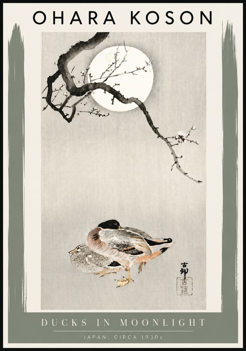 Ohara Koson Ducks in Moonlight No4 - Plakát