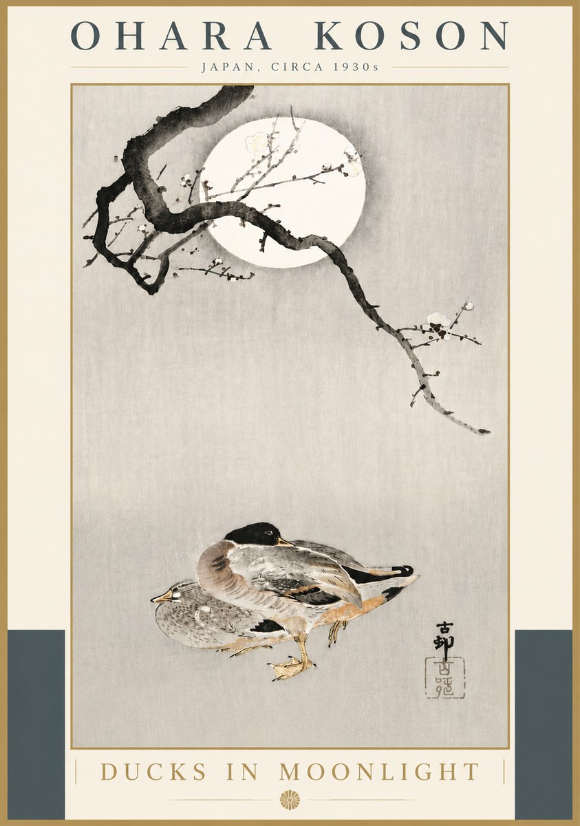 Ohara Koson Ducks in Moonlight No5 - Plakát