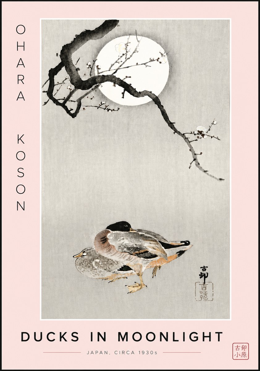 Ohara Koson Ducks in Moonlight No6 - Plakát
