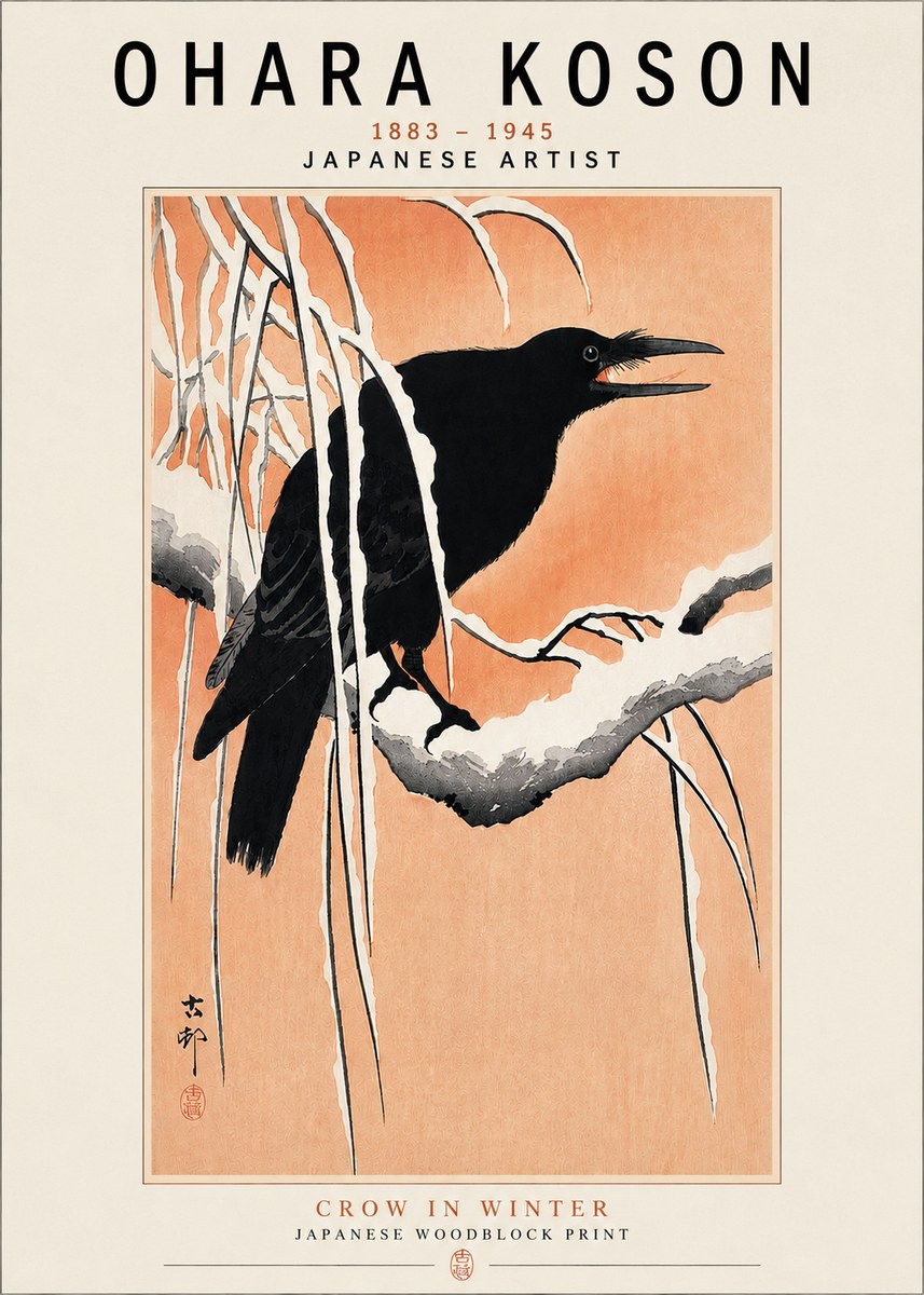 Ohara Koson Crow in Winter II No3 - Plakát