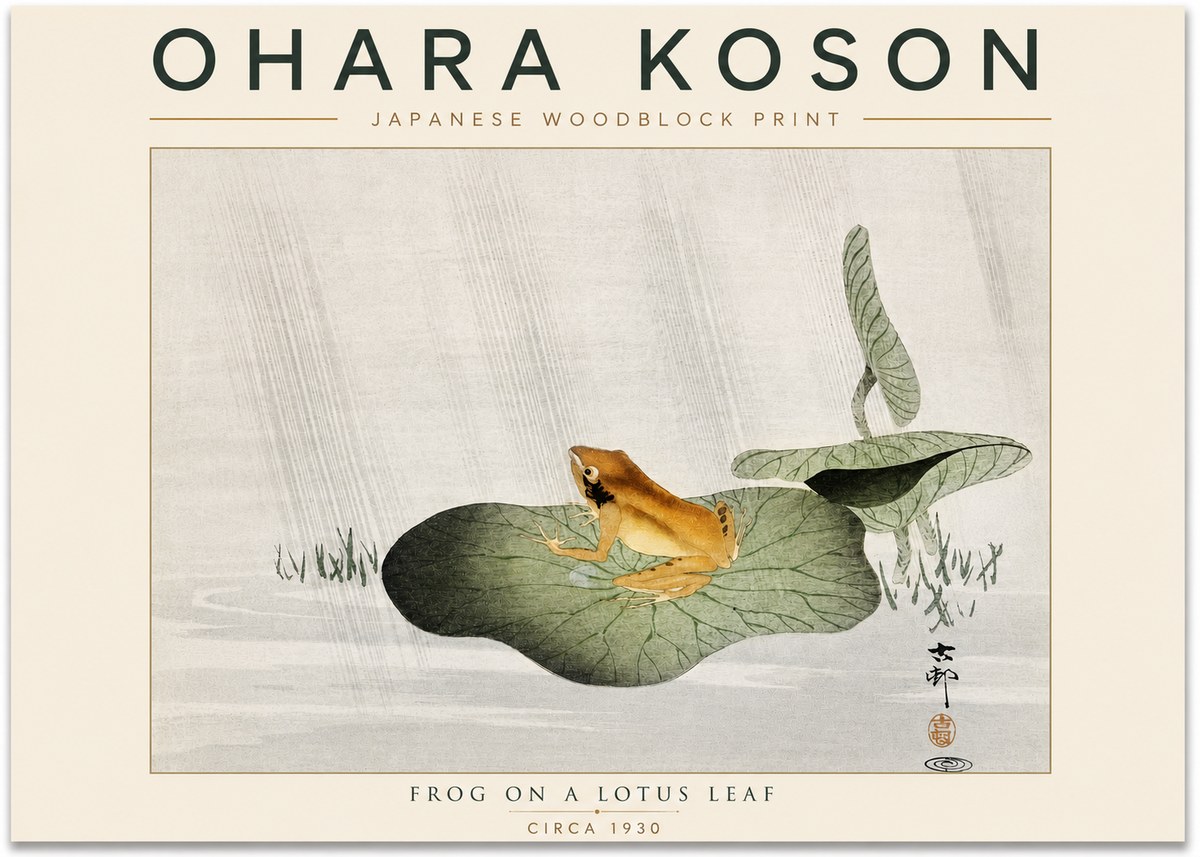 Ohara Koson Frog on a Lotus Leaf No5 - Plakát