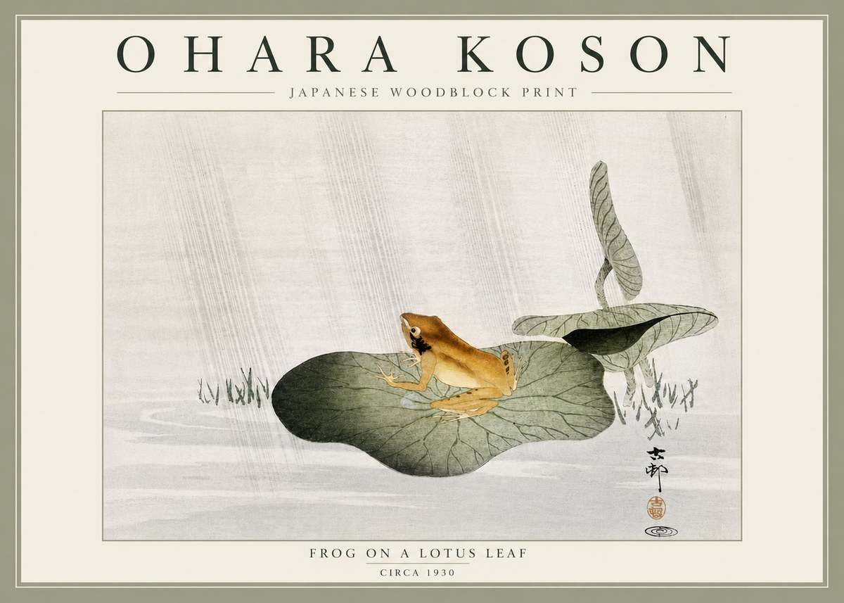 Ohara Koson Frog on a Lotus Leaf No6 - Plakát