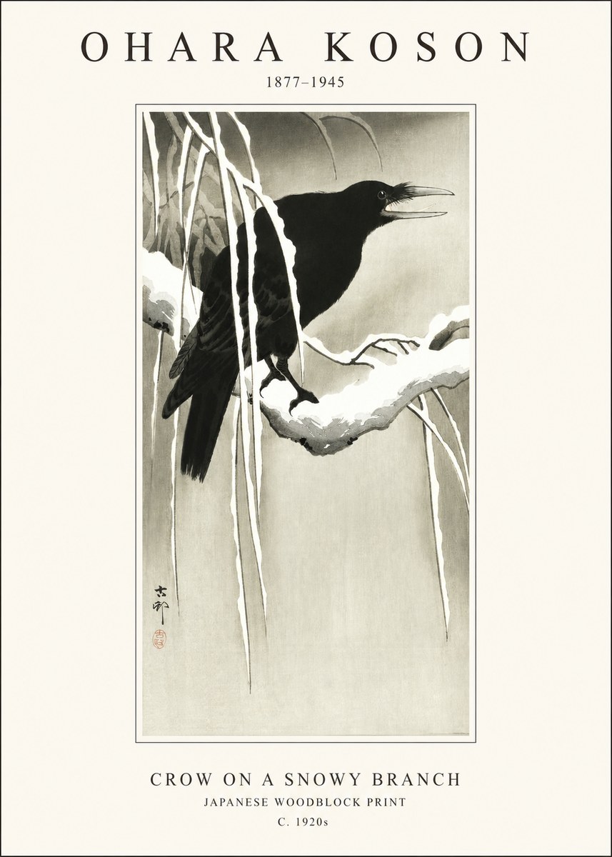 Ohara Koson Crow on a Snowy Branch III No1 - Plakát