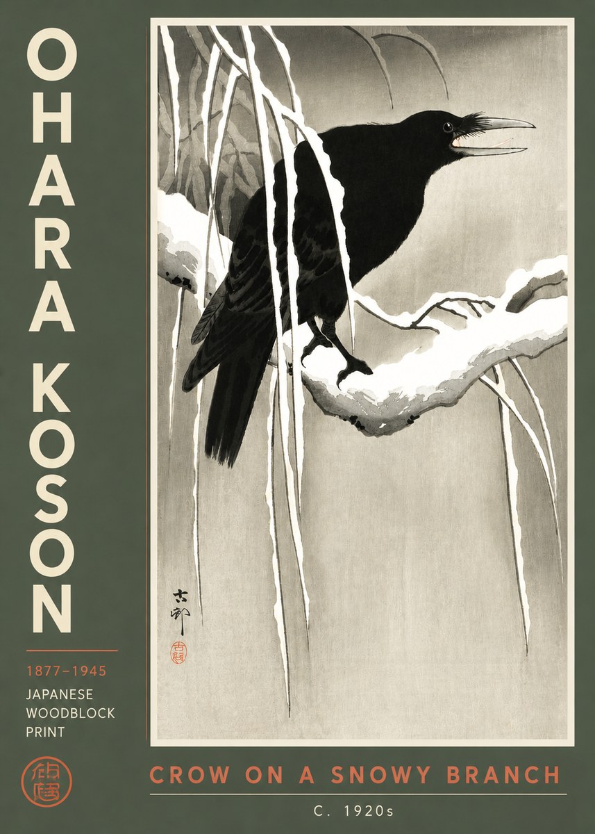 Ohara Koson Crow on a Snowy Branch III No3 - Plakát